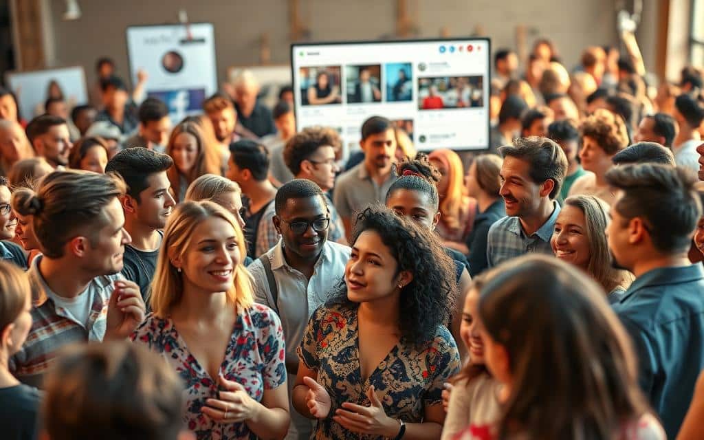 A bustling social media community, a harmonious blend of digital interactions. In the foreground, diverse users engage in lively discussions, their avatars expressing a range of emotions - from enthusiastic gestures to thoughtful contemplation. The middle ground showcases a vibrant feed, filled with captivating visuals and thought-provoking posts, all against a backdrop of a sleek, minimalist interface. Warm, natural lighting illuminates the scene, creating a sense of approachability and connection. The overall atmosphere conveys a welcoming, collaborative environment where ideas flourish and relationships are nurtured through the power of social media. A bustling social media community, a harmonious blend of digital interactions. In the foreground, diverse users engage in lively discussions, their avatars expressing a range of emotions - from enthusiastic gestures to thoughtful contemplation. The middle ground showcases a vibrant feed, filled with captivating visuals and thought-provoking posts, all against a backdrop of a sleek, minimalist interface. Warm, natural lighting illuminates the scene, creating a sense of approachability and connection. The overall atmosphere conveys a welcoming, collaborative environment where ideas flourish and relationships are nurtured through the power of social media.