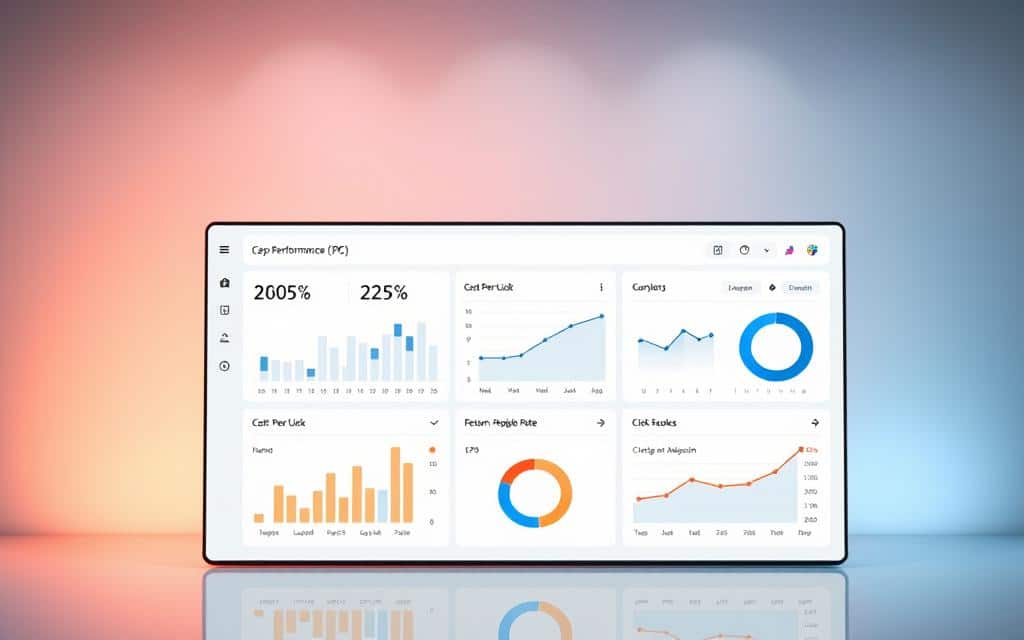 A data-driven dashboard displaying key CPC performance metrics on a sleek, minimalist interface. In the foreground, a clean grid layout showcases critical KPIs such as cost-per-click, click-through rate, and return on ad spend, presented in a clear and concise manner. The middle ground features interactive charts and graphs, allowing for deeper analysis of trends and patterns. The background blends a subtle gradient with soft, ambient lighting, creating a professional, enterprise-grade atmosphere. The overall design strikes a balance between functionality and aesthetic appeal, making it an informative yet visually appealing illustration of CPC performance. A data-driven dashboard displaying key CPC performance metrics on a sleek, minimalist interface. In the foreground, a clean grid layout showcases critical KPIs such as cost-per-click, click-through rate, and return on ad spend, presented in a clear and concise manner. The middle ground features interactive charts and graphs, allowing for deeper analysis of trends and patterns. The background blends a subtle gradient with soft, ambient lighting, creating a professional, enterprise-grade atmosphere. The overall design strikes a balance between functionality and aesthetic appeal, making it an informative yet visually appealing illustration of CPC performance.